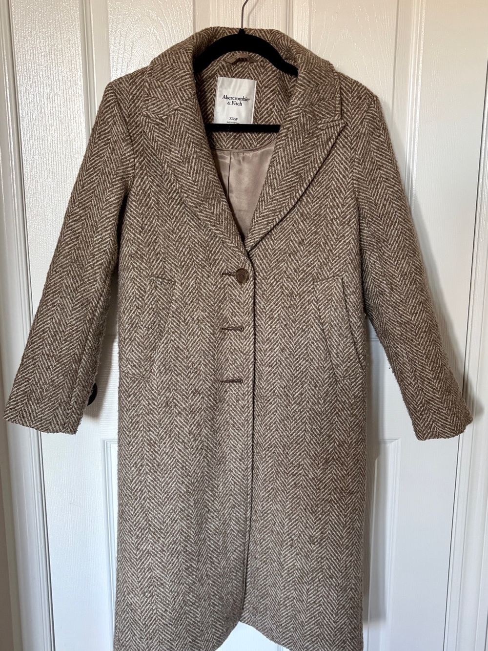 Abercrombie & Fitch Women's Tan Herringbone Wool-Blend Trench Coat